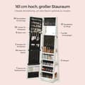 Miniatyrbild 4 av 6: Songmics Fristående smyckeskåp, 360° vridbar smyckesorganisatör med spegel, hyllor, 3-i-1 låsbart smyckesskåp, kosmetikförvaringsskåp, vit