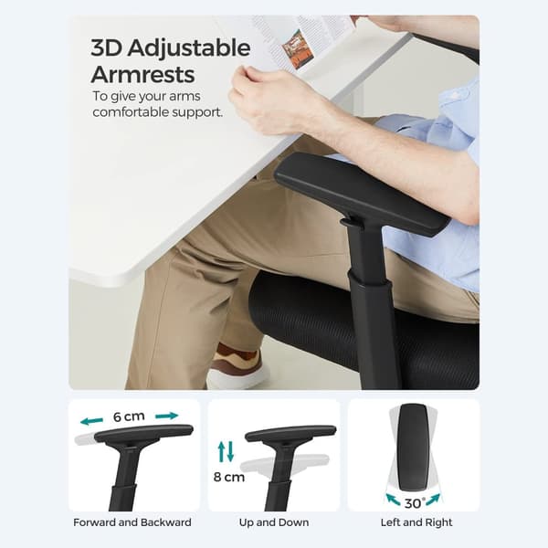OBN064B01 Kontorsstol, skrivbordsstol, ergonomisk snurrstol, nätklädd, 4-nivå justerbart ryggstöd, maxbelastning 150 kg, svart