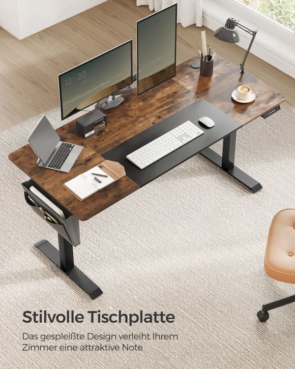 Korkeussäädettävä sähkötyöpöytä, 70 x 160 x (72-120), täysin säädettävä, liitoslevy, muistitoiminto 4 korkeudella, vintage ruskea/perusmusta LSD026X0