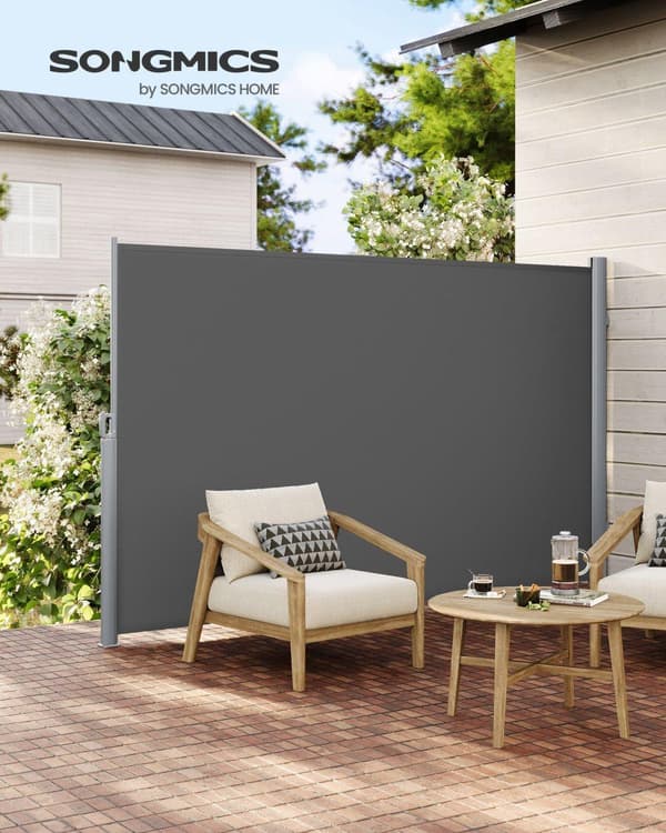 180 x 350 cm (H x B), sidemarkise til altan og terrasse, beskyttelse af privatlivets fred, solafskærmning, sidemarkise, Smoky Grey GSA185G