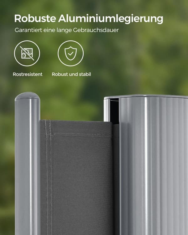 180 x 350 cm (H x B), sidemarkise til altan og terrasse, beskyttelse af privatlivets fred, solafskærmning, sidemarkise, Smoky Grey GSA185G