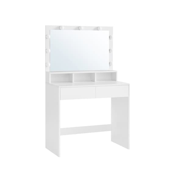 Tvättställsbord Tvättställsbord med 9 LED-lampor och spegel Justerbar ljusstyrka 2 lådor och 3 öppna fack Lådor Modern vit RDT120T10