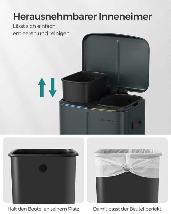 Köksavfallstunna 2 x 20 L med mjukstängande lock gröngrå