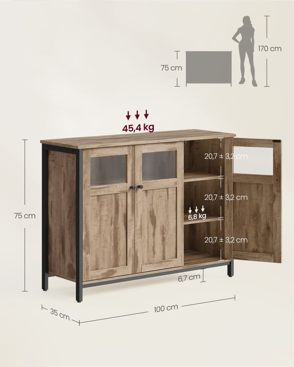 Sideboard med glasdörrar camel brown-ink black