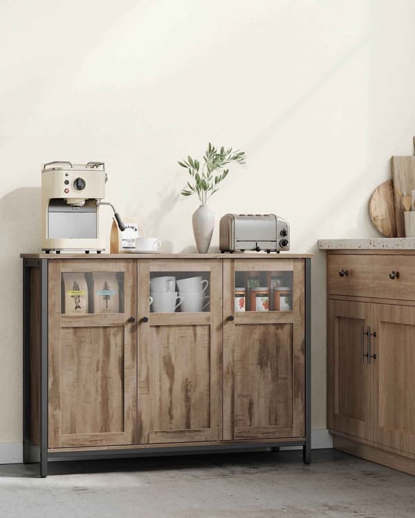 Sideboard med glasdörrar camel brown-ink black
