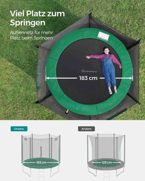 Trampolin Ø 183 cm med net til haven mørkegrøn