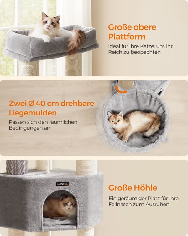Feandrea Cat Tree suurille kissoille, 63-tuumainen Heavy-Duty Cat Tower, jossa on itselämpenevät tyynyt, 2 itsehoitoa, 9 raapimispistettä, suuri istu