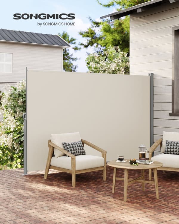 200 x 350 cm (H x L), sidomarkis för balkong och terrass, insynsskydd, solskydd, sidomarkis, Beige GSA205E02