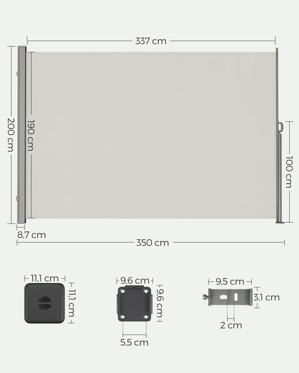200 x 350 cm (H x L), sidomarkis för balkong och terrass, insynsskydd, solskydd, sidomarkis, Beige GSA205E02