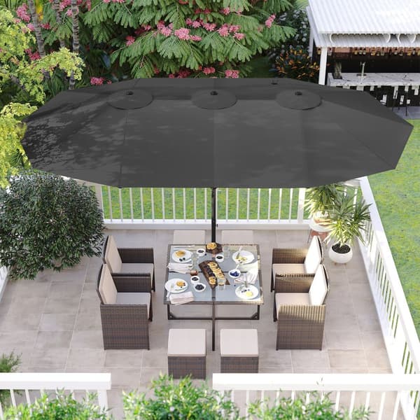 460 x 270 cm kaksipuolinen aurinkovarjo sateenvarjo, erittäin suuri puutarha terassi aurinkovarjo, Twin Sun Shade katos, UPF 50 + suoja, kampi, markk
