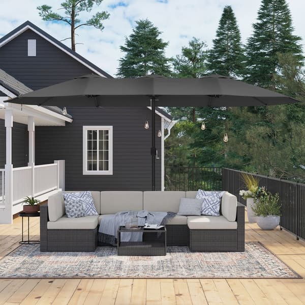 460 x 270 cm kaksipuolinen aurinkovarjo sateenvarjo, erittäin suuri puutarha terassi aurinkovarjo, Twin Sun Shade katos, UPF 50 + suoja, kampi, markk