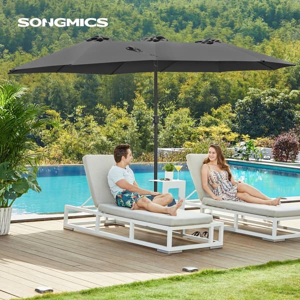 460 x 270 cm kaksipuolinen aurinkovarjo sateenvarjo, erittäin suuri puutarha terassi aurinkovarjo, Twin Sun Shade katos, UPF 50 + suoja, kampi, markk