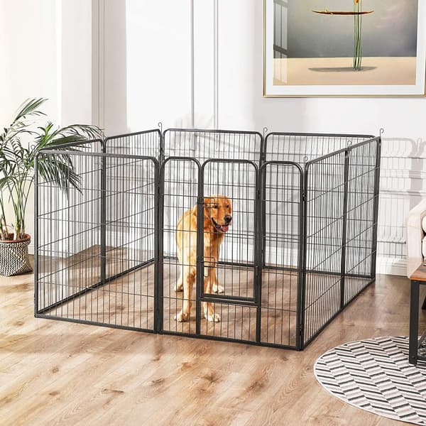 8-panelers lekhage för husdjur, hundbur av järn, kraftigt staket för husdjur, valpkull, hopfällbar och bärbar, 77 x 80 cm, grå PPK88G
