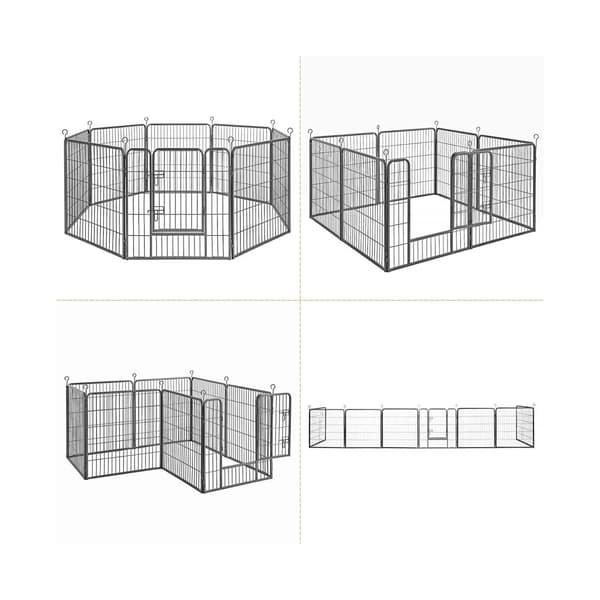 8-panelers lekhage för husdjur, hundbur av järn, kraftigt staket för husdjur, valpkull, hopfällbar och bärbar, 77 x 80 cm, grå PPK88G