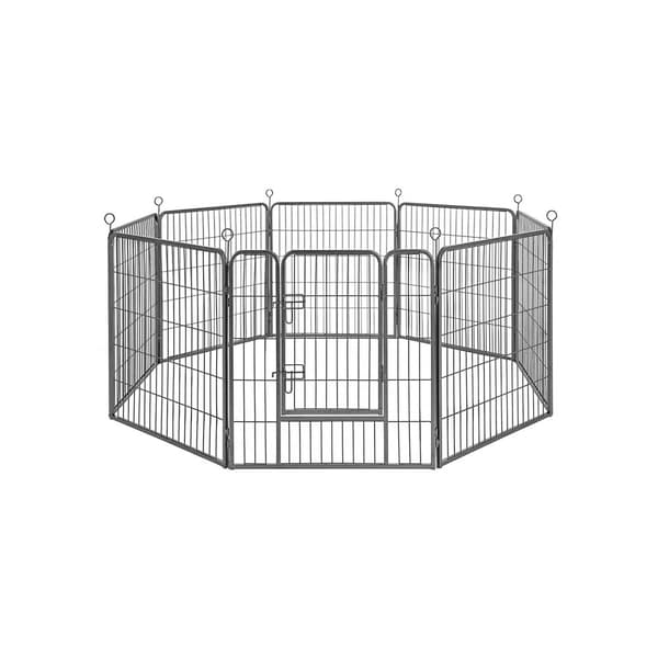 8-panelers lekhage för husdjur, hundbur av järn, kraftigt staket för husdjur, valpkull, hopfällbar och bärbar, 77 x 80 cm, grå PPK88G