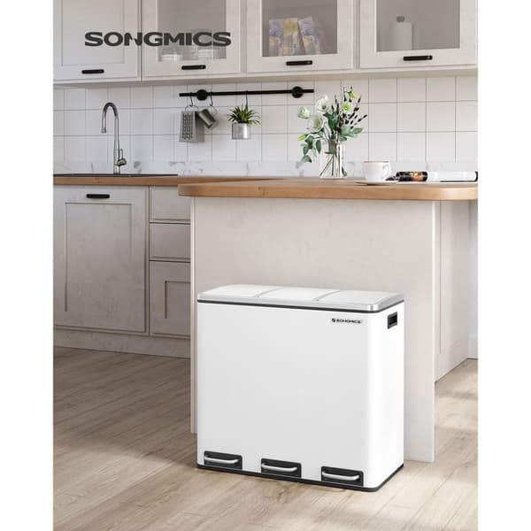 SONGMICS, Återvinningskärl, 3 x 18 L Trippel Kökskärl, pedalhink med 3 fack  pedal bin, innerhinkar i plast och handtag, vit