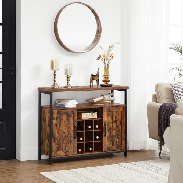 Förvaringsskåp, sideboard och buffébord med vinhållare, 2-dörrars skåp för matsal, vardagsrum, kök, 100 x 35 x 81,4 cm, industriellt, rustikt brunt o