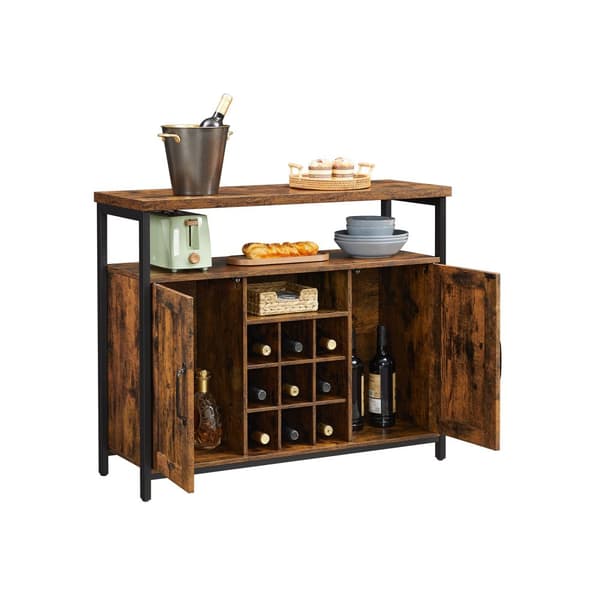 Förvaringsskåp, sideboard och buffébord med vinhållare, 2-dörrars skåp för matsal, vardagsrum, kök, 100 x 35 x 81,4 cm, industriellt, rustikt brunt o