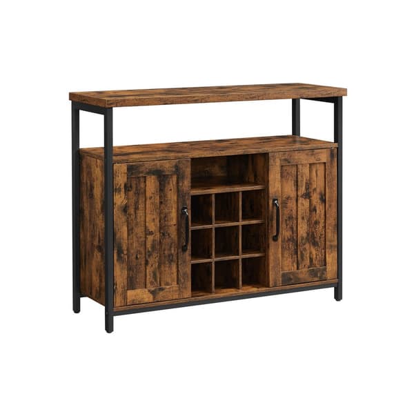 Förvaringsskåp, sideboard och buffébord med vinhållare, 2-dörrars skåp för matsal, vardagsrum, kök, 100 x 35 x 81,4 cm, industriellt, rustikt brunt o
