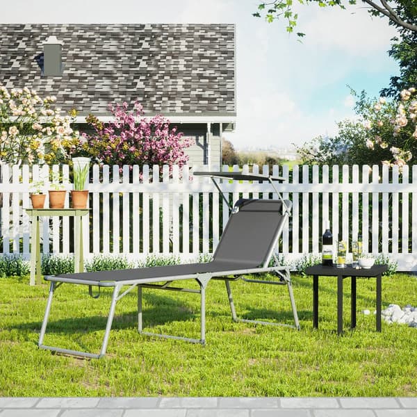 Solstol, solsäng, stor liggsol, 65 x 200 x 48 cm, lastkapacitet 150 kg, med fällbart ryggstöd, solskydd, hopfällbar, för trädgård, balkong, terrass,