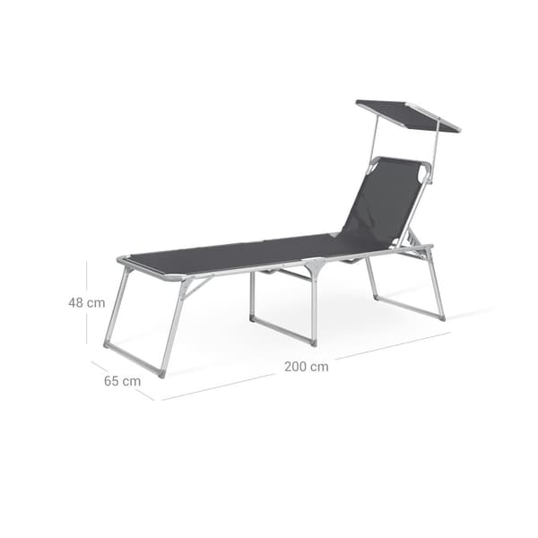 Solstol, solsäng, stor liggsol, 65 x 200 x 48 cm, lastkapacitet 150 kg, med fällbart ryggstöd, solskydd, hopfällbar, för trädgård, balkong, terrass,