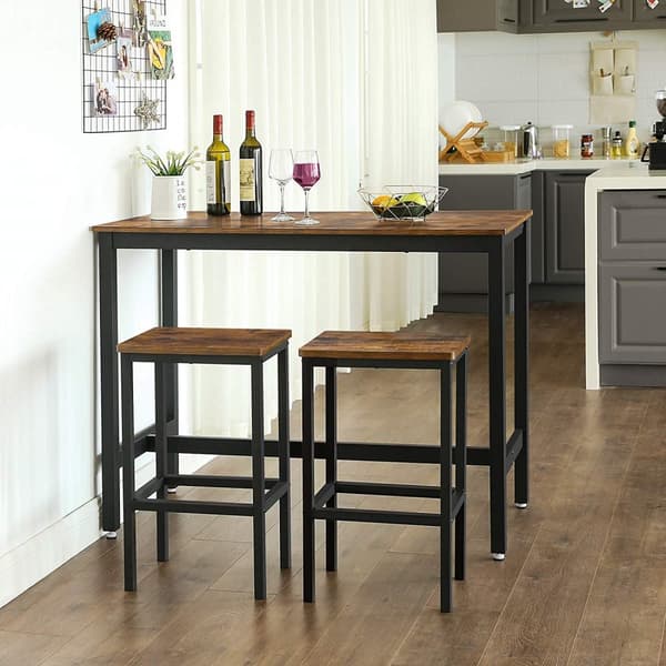Spisebordssæt, barbord med 2 barstole, morgenmadsspisebord og taburetsæt, køkkenbord med barstole, til køkken, stue, spisestue, rustik brun LBT15X