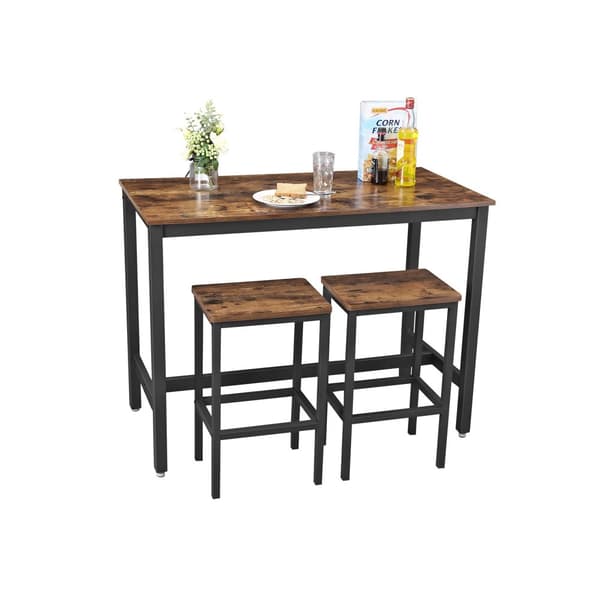 Spisebordssæt, barbord med 2 barstole, morgenmadsspisebord og taburetsæt, køkkenbord med barstole, til køkken, stue, spisestue, rustik brun LBT15X
