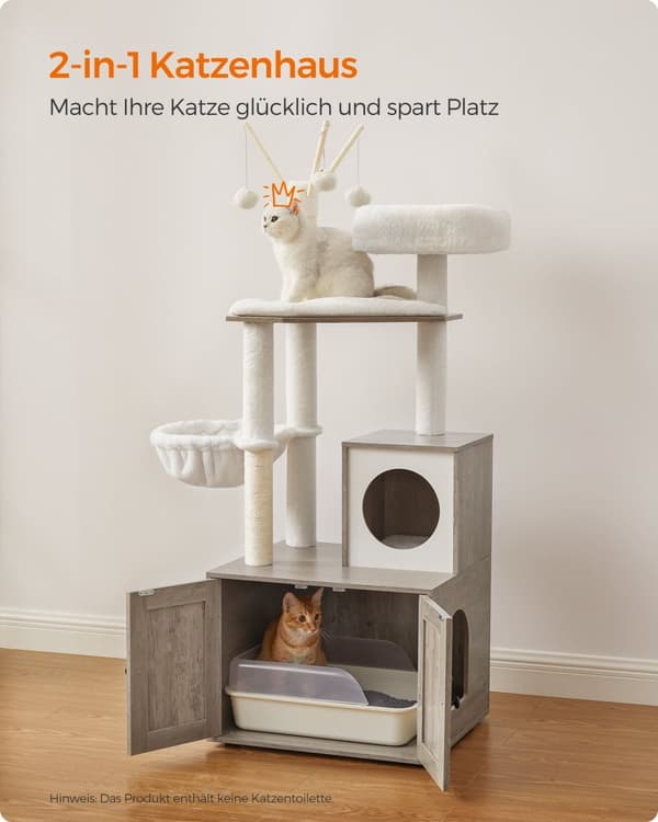 Feandrea Greige Cat Scratching Post kissan kuivikelokeron kaapilla, 2-in-1 kissan puu Sisal Posts, irrotettava Plush pallot, Greige PCT113G01