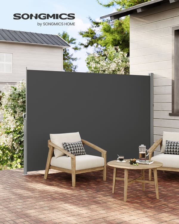 180 x 350 cm (H x L), sidomarkis för balkong och terrass, insynsskydd, solskydd, sidomarkis, rökgrå GSA185G02