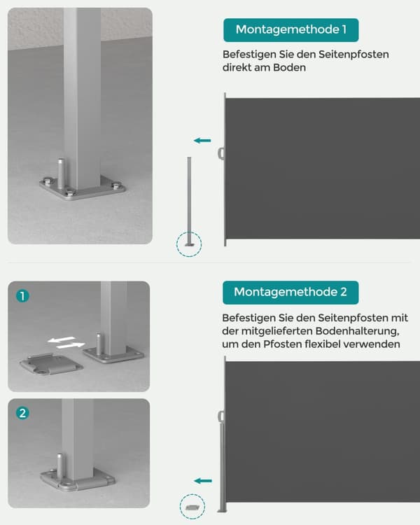 180 x 350 cm (H x L), sidomarkis för balkong och terrass, insynsskydd, solskydd, sidomarkis, rökgrå GSA185G02