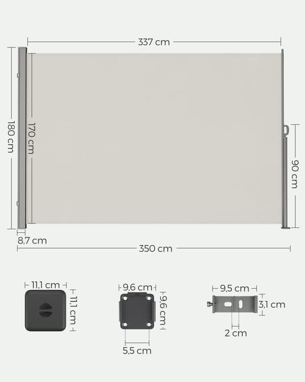 180 x 350 cm (H x L), sidomarkis för balkong och terrass, insynsskydd, solskydd, sidomarkis, Taupe GSA185T02