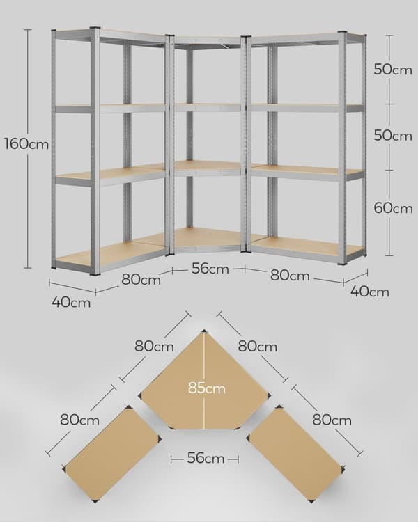 Hörnhyllset 4 nivåer av metall silver-naturlig beige