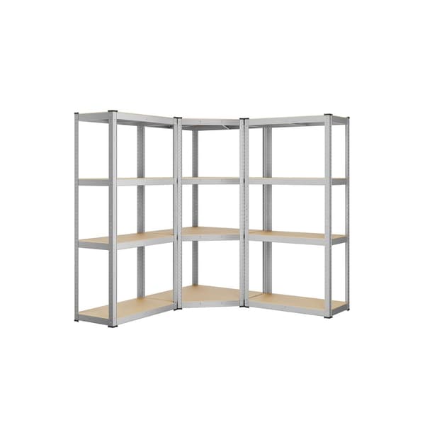 Hörnhyllset 4 nivåer av metall silver-naturlig beige