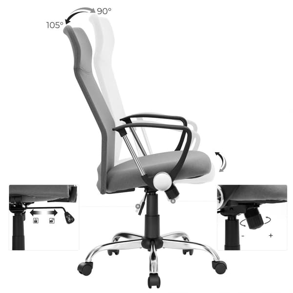 OBN034G01 Kontorsstol Ergonomisk snurrstol Vadderad sits Tygöverdrag Höjdjusterbar och vinklingsbar upp till 120 kg lastkapacitet Grå
