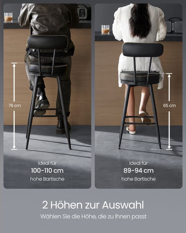 EKHO Collection - Barstol set om 2 i bläcksvart läderimitation