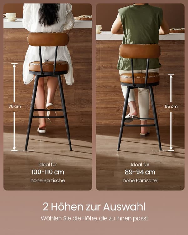 EKHO Collection - 360° Swivel Bar Stools Set of 2, Counter Height Bar Stools with Back, Synthetic Leather with Stitching, Mid-Century Modern, 25.6-In