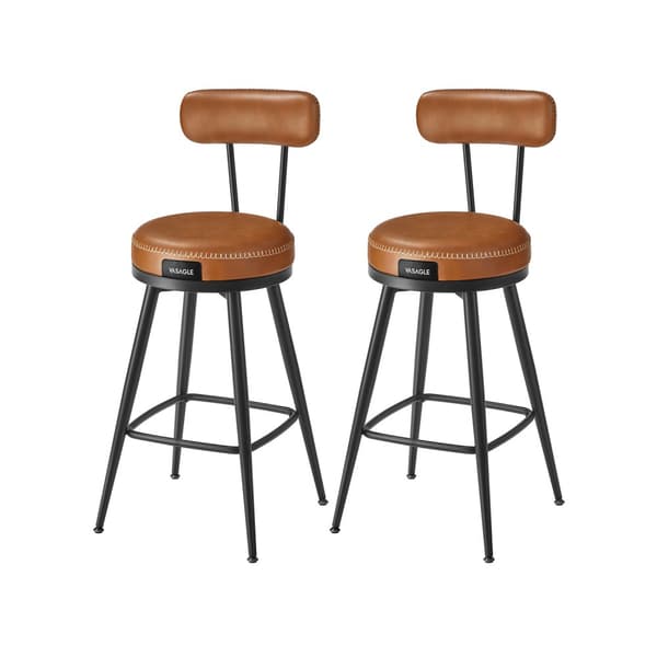 EKHO Collection - 360° vridbara barstolar Set om 2, barstolar i counterhöjd med rygg, syntetiskt läder med sömmar, Mid-Century Modern, 25,6 tum höga,