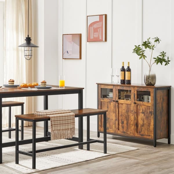 Sideboard, buffébord, förvaringsskåp med glasdörrar, matsal, vardagsrum, hall, kök, stålram, industriell stil, rustikt brunt och svart
