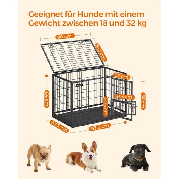 Kraftigt og transportabelt hundebur 92,5 x 57,5 x 64 cm sort