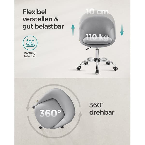 Homeoffice OBG020G01 Drejestol, skrivebordsstol, skumpolstring, højdejusterbar, til studie, soveværelse, grå