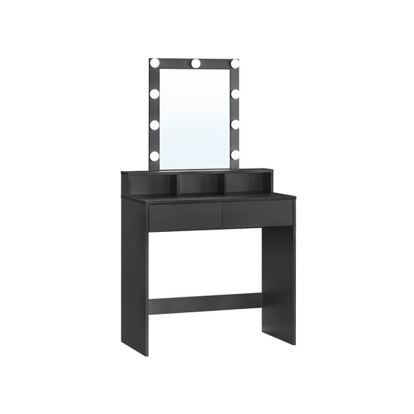 Toiletbord, LED-lys med justerbar lysstyrke, makeupbord med spejl, 2 skuffer og 3 rum, moderne, sort RDT114T16