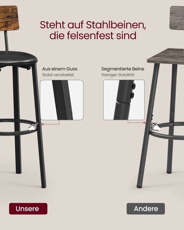 Sæt med 2 barstole 39 x 39 x 100 cm med fodstøtte PU-betræk Nem montering til spisestue, køkken og bar Vintage Brown Black LBC069B81V1