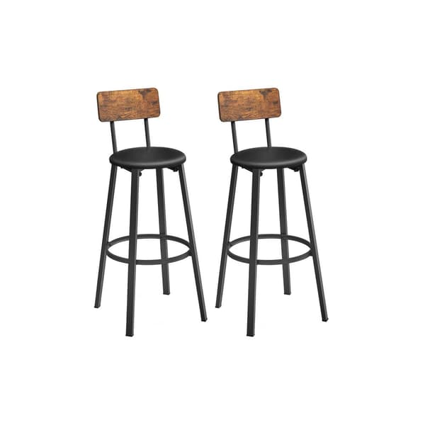 Sæt med 2 barstole 39 x 39 x 100 cm med fodstøtte PU-betræk Nem montering til spisestue, køkken og bar Vintage Brown Black LBC069B81V1