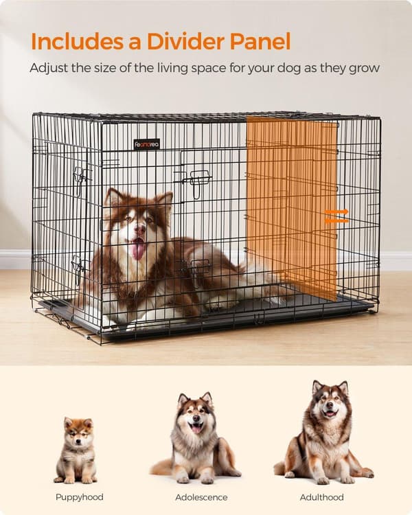 Hundebur, Hundekasse med 2 døre, 122 x 74,5 x 80,5 cm, Sort PPD48BK
