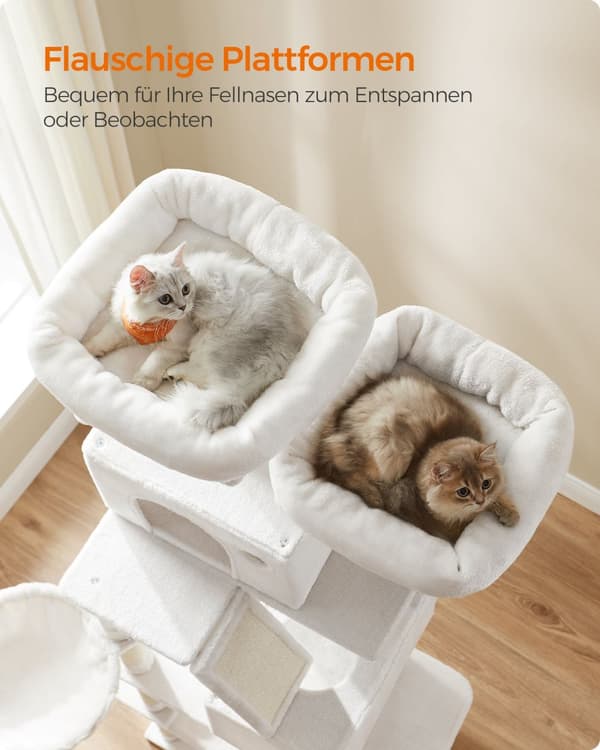 Kradsetræ stor 2 platforme plysbolde beige
