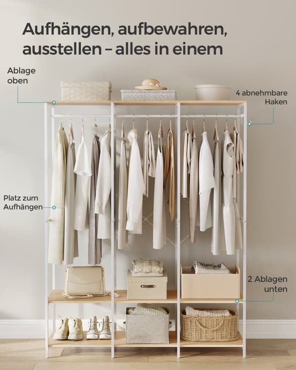 Klædeskab åbent med bøjlestang naturbeige