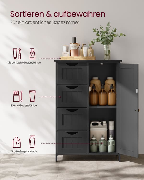 Badrumsskåp 4 lådor 30 x 55 x 82 cm färg svart