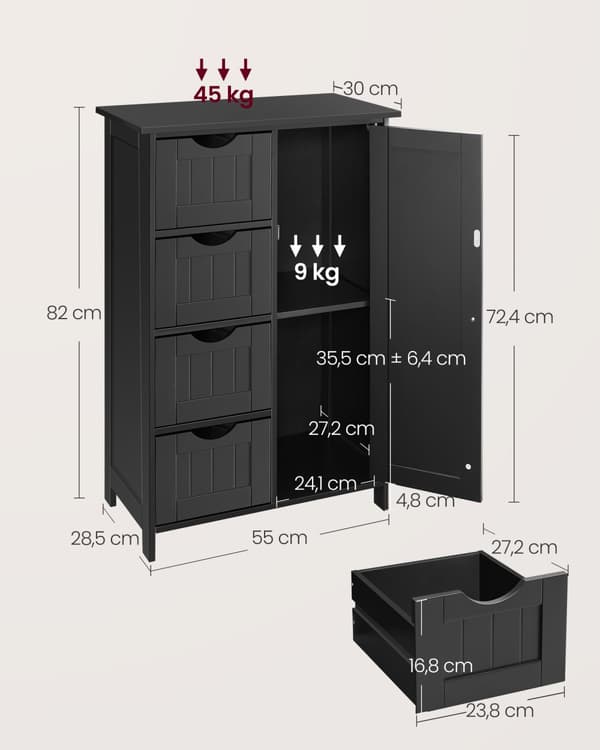 Badrumsskåp 4 lådor 30 x 55 x 82 cm färg svart