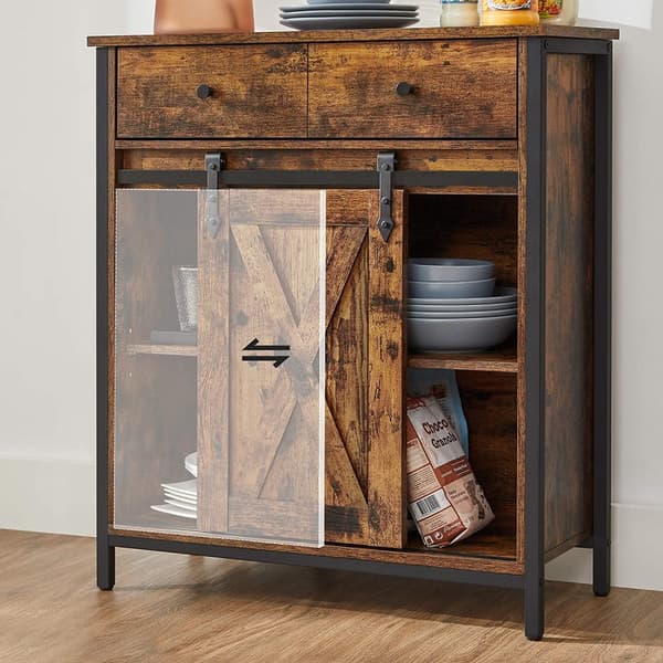 Förvaringsskåp, Sideboard och TV-skåp, fristående golvskåp med 1 låda och skjutdörr, industriellt, rustikt brunt och svart LSC100B01