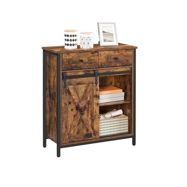 Förvaringsskåp, Sideboard och TV-skåp, fristående golvskåp med 1 låda och skjutdörr, industriellt, rustikt brunt och svart LSC100B01